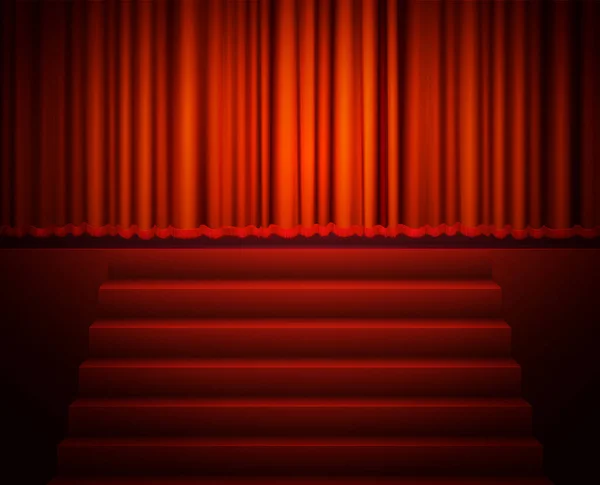 Red Curtain with a Spotlight and Stair — Stock Vector