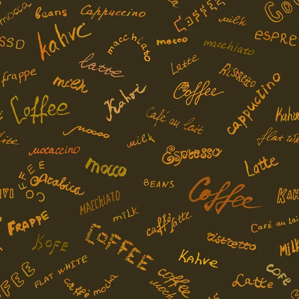 Names of coffee from different countries. Soft pattern for fabric or background sites. — Stock Vector