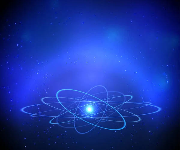 Shining Atom Model Neon Orbit Galaxy Blue Background Vector — Stock Vector