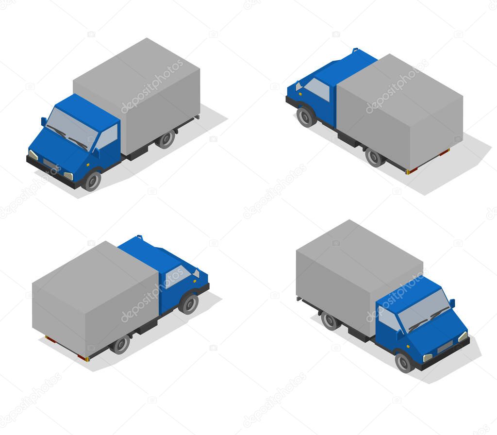 Isometric transport icon set. Simple flat to right, left, forward, backward.