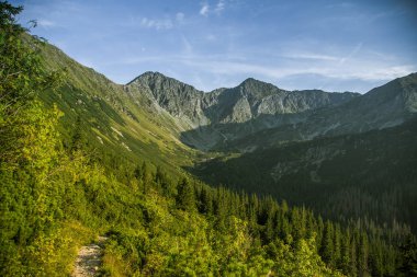 Güzel hiking trail dağlarda. Tatry, Slovakya dağ manzarası. Yürüyüş yolu sahne.