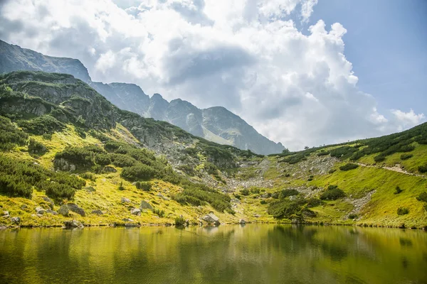 一个美丽 干净的湖泊在山谷中平静 晴朗的一天 山风景与水在夏天 塔特拉山脉在斯洛伐克 — 图库照片