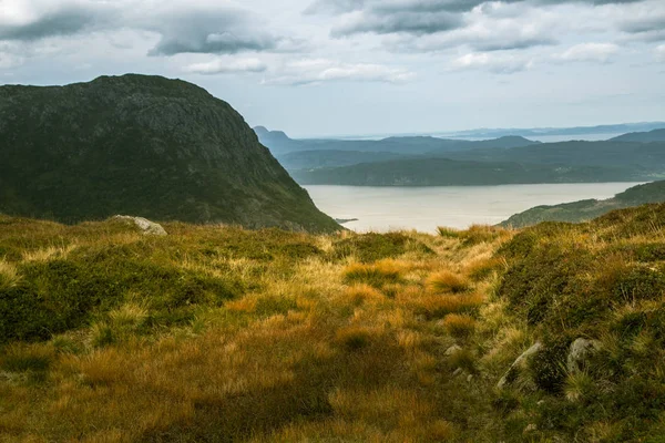 Eine Wunderschöne Herbstliche Berglandschaft Folgefonna Nationalpark Mit Fjord Weit Der — Stockfoto