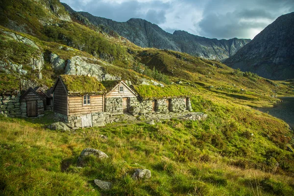 Beautiful Historic Stone Buildings Mountains Folgefonna National Park Norway Old — Stock Photo, Image