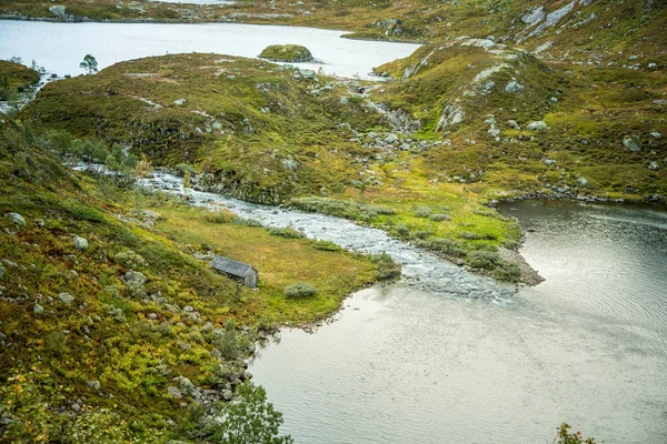 Hermoso Paisaje Lago Montaña Parque Nacional Folgefonna Noruega Otoño Nublado — Foto de Stock