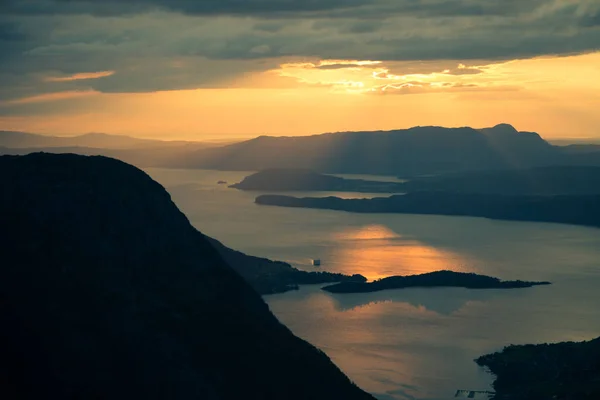 Magnifik Solnedgång Landskap Över Fjordarna Norge Ett Vackert Höstlandskap Folgefonna — Stockfoto