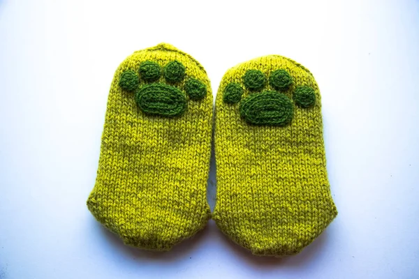 Pair Beautiful Warm Hand Knitted Wool Socks Natural Yarn Animal — Stock Photo, Image
