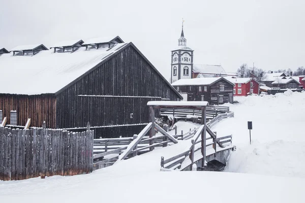 Zimní Scenérie Malém Norském Městě Roros Den Přetypování Sněhem Skandinávská — Stock fotografie