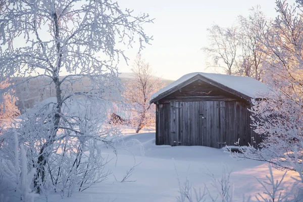 Nádherná Večerní Scenérie Malého Norského Města Rorosu Zimě Scenérie Západu — Stock fotografie