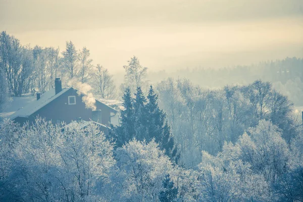 Piękna Poranna Scenki Małego Norweskiego Miasta Roros Zimie Światowego Dziedzictwa — Zdjęcie stockowe