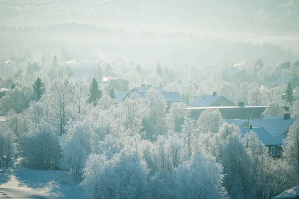 Eine Wunderschöne Morgenlandschaft Einer Norwegischen Kleinstadt Roros Winter Weltkulturerbe Skandinavische — Stockfoto