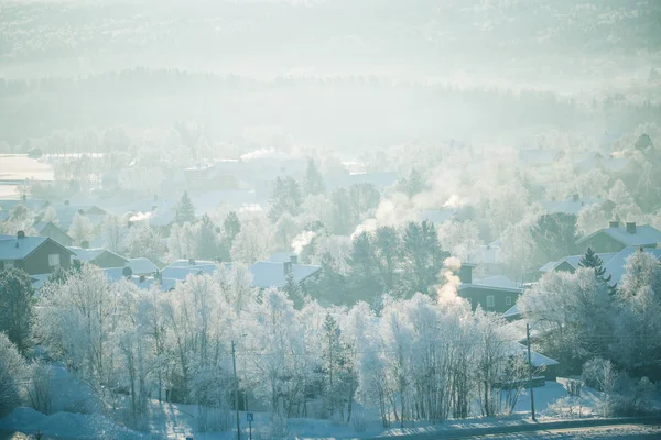 Eine Wunderschöne Morgenlandschaft Einer Norwegischen Kleinstadt Roros Winter Weltkulturerbe Skandinavische — Stockfoto