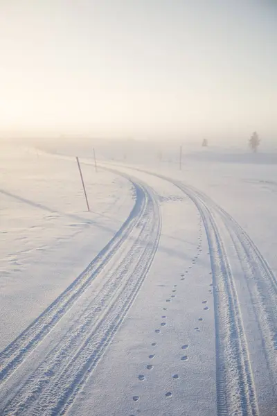 Uma Bela Manhã Enevoada Nas Colinas Norueguesas Inverno Paisagem Branca — Fotografia de Stock