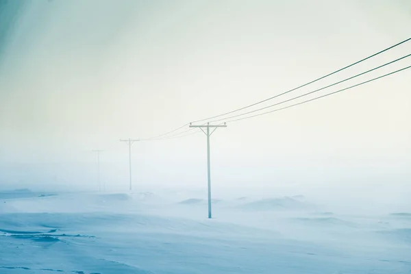 Beautiful Misty Morning Norwegian Hills Winter White Hazy Landscape Small — Stock Photo, Image