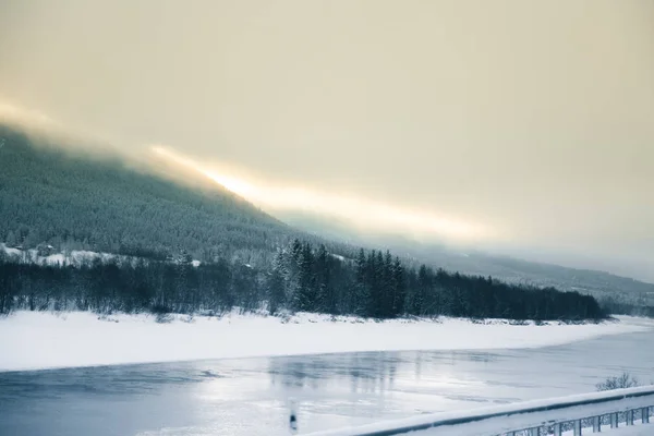 A beautiful winter landscape in Norway. Snowy scenery. Scandinavian winter.