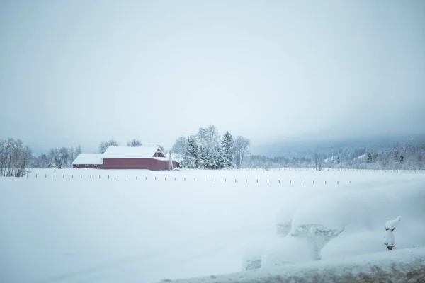 Piękny Zimowy Krajobraz Norwegii Śnieżna Sceneria Skandynawska Zima — Zdjęcie stockowe