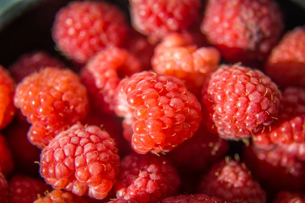 Hermoso Jardín Recién Recogido Frambuesas Verano Bayas Verano Comida Natural — Foto de Stock