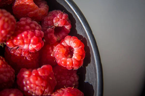 Hermoso Jardín Recién Recogido Frambuesas Verano Bayas Verano Comida Natural — Foto de Stock