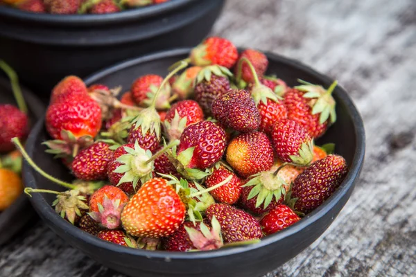 Mooie Vers Geplukt Tuin Aardbeien Een Kom Gezond Veganistisch Ecologisch — Stockfoto