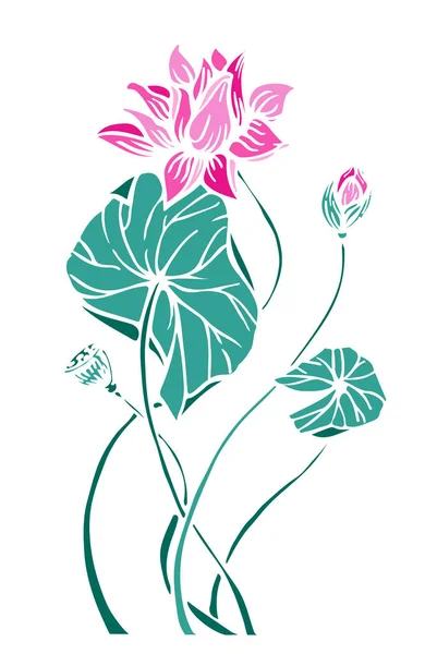 Composition de fleur de lotus avec des feuilles en style dessiné à la main. Illustration vectorielle de nénuphars isolée sur fond . — Image vectorielle