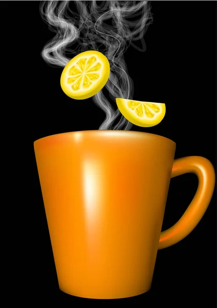 Orange Mug Lemon Black Background — стоковый вектор