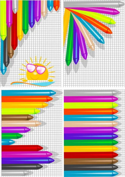 Four Backgrounds Different Colored Crayons — Stock Vector