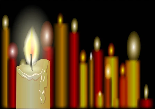 Brandende Kaarsen Een Zwarte Achtergrond — Stockvector