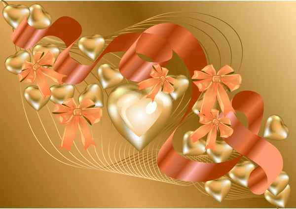 Abstract Background Gold Hearts Valentine Day — Stock Vector