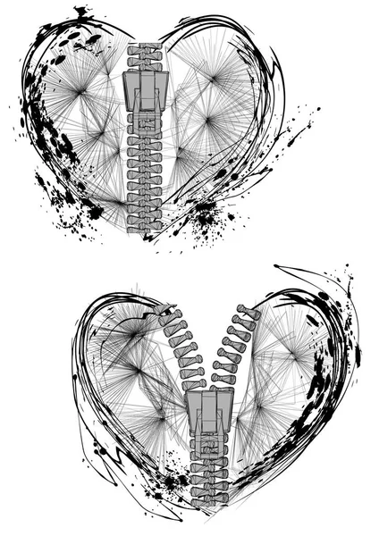 Coeurs Abstraits Avec Fermeture Éclair Coeur Ouvert Fermé Avec Fermeture — Image vectorielle