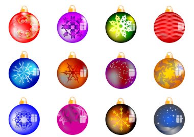 12 Noel topları beyaz izole kümesi