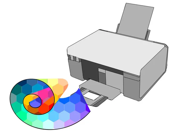 Printer Met Multicolor Papier Geïsoleerd Wit — Stockvector