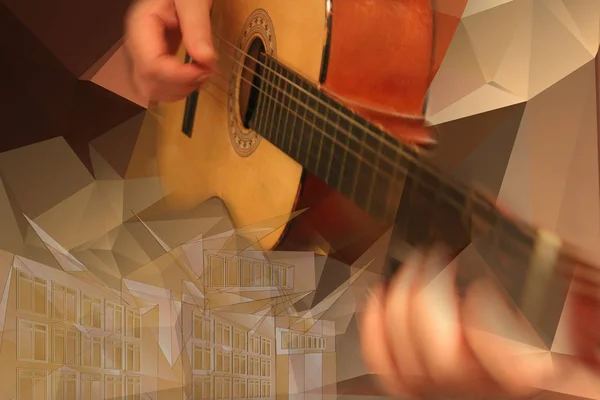 Abstração Músico Rua Mãos Homem Com Uma Guitarra — Fotografia de Stock