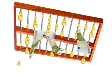  abaküs ve para, altın abacus yağmurdan. kavramsal arka plan