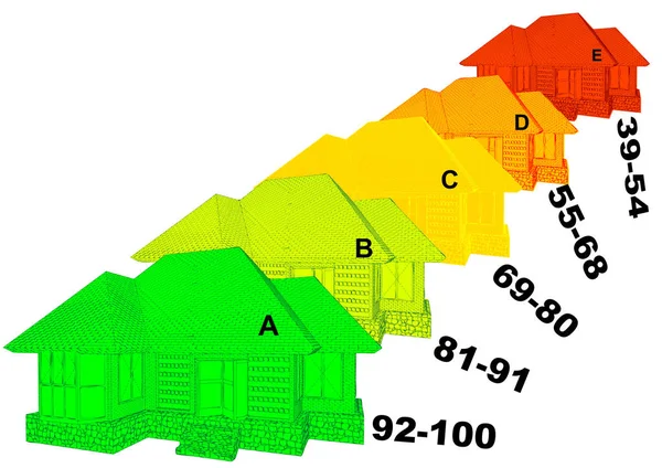 Classificação Eficiência Energética Silhueta Casas Isoladas Branco — Vetor de Stock