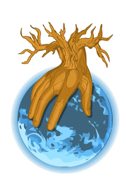 Mano Como Árbol Tierra Sobre Fondo Blanco — Vector de stock