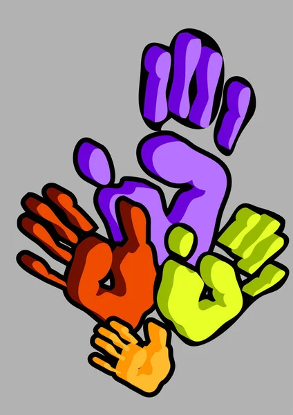 快乐的家庭标志 白色背景上的4个手掌 — 图库矢量图片