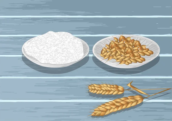 Grano e farina in piatto — Vettoriale Stock