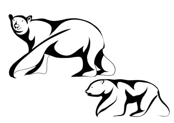 Πολικές Αρκούδες Σιλουέτα Που Απομονώνονται Λευκό Φόντο — Διανυσματικό Αρχείο