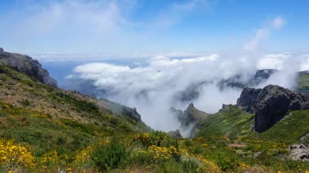 Arieiro 山在马德拉 Timelapse 的云彩掠过山峰 — 图库视频影像