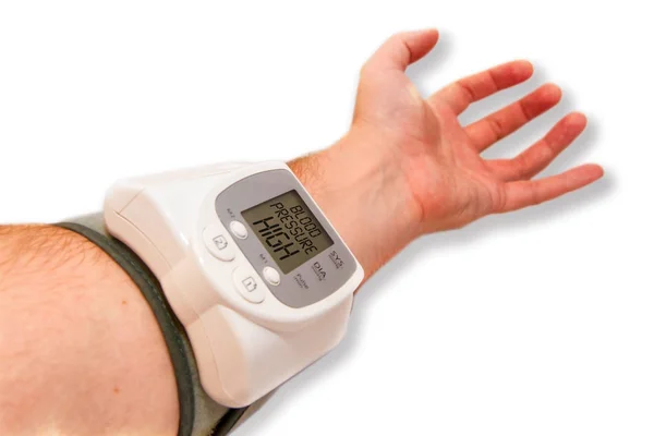 Blood Pressure Monitor Male Arm Reading High Blood Pressure — Stock Photo, Image