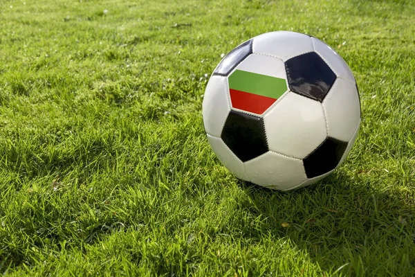 Piłki Nożnej Boisku Trawa Banderą Bułgarii — Zdjęcie stockowe