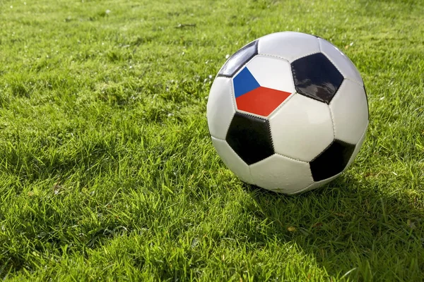 Футбол Травяном Поле Флагом Чехии — стоковое фото