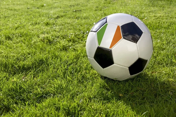 Football Sur Terrain Gazonné Avec Drapeau République Irlande — Photo