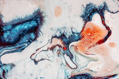 Soyut resim, modaya uygun bir arka plan olarak kullanılan duvar kağıtları, posterler, kartları, davetiyeleri, Web siteleri için. Mermer veya akik dalgaların swirls. Karışık mavi, kırmızı ve beyaz boyalar.