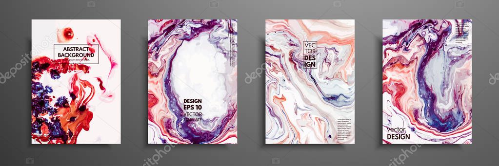 Abstract painting, can be used as a trendy background for wallpapers, posters, cards, invitations, websites. Modern artwork. Marble effect painting. Mixed blue, purple and red paints.