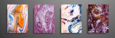 Soyut resim, modaya uygun bir arka plan olarak kullanılan duvar kağıtları, posterler, kartları, davetiyeleri, Web siteleri için. Modern sanat. Mermer etkisi resim. Karışık mavi, mor ve turuncu boyalar