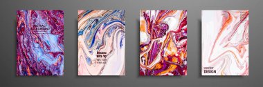 Soyut resim, modaya uygun bir arka plan olarak kullanılan duvar kağıtları, posterler, kartları, davetiyeleri, Web siteleri için. Modern sanat. Mermer etkisi resim. Karışık mavi, mor ve turuncu boyalar.