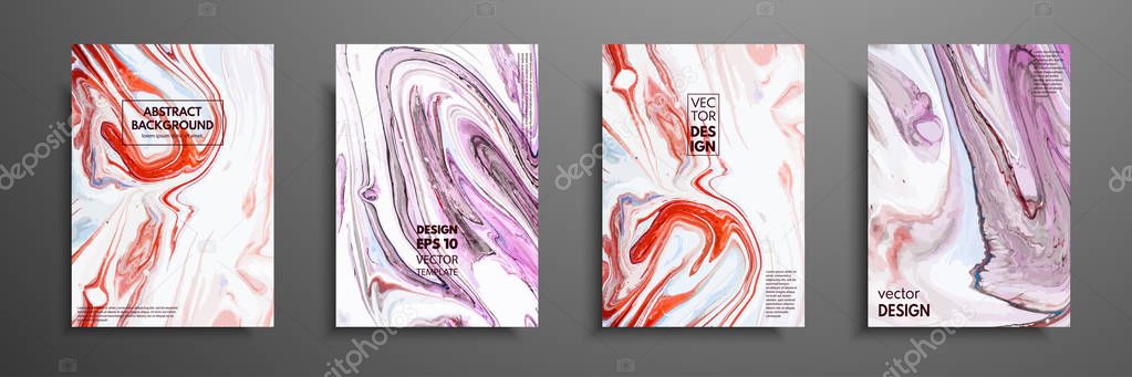 Abstract painting, can be used as a trendy background for wallpapers, posters, cards, invitations, websites. Modern artwork. Marble effect painting. Mixed blue, purple and orange paints.