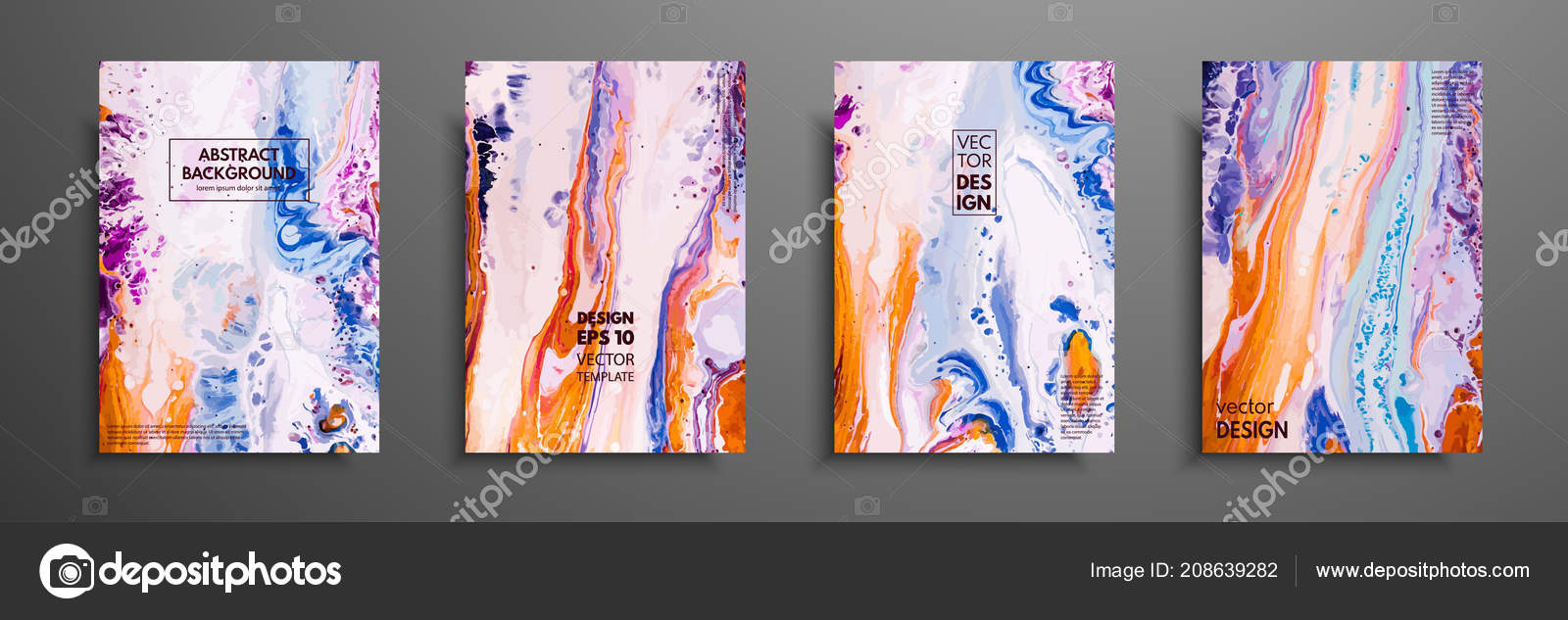 抽象絵画 壁紙 ポスター カード 招待状 ウェブサイトのトレンディなバック グラウンドとして使用できます モダンなアートワーク 大理石の効果の描画 青 紫とオレンジ色の塗料を混合 ストックベクター C Totamilow