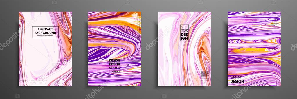 Hand drawn collection of card made by acrylic homemade texture. Liquid colorful texture. Fluid art. Abstract painting templates. Design for banner, poster, cover, invitation, placard, brochure, flyer